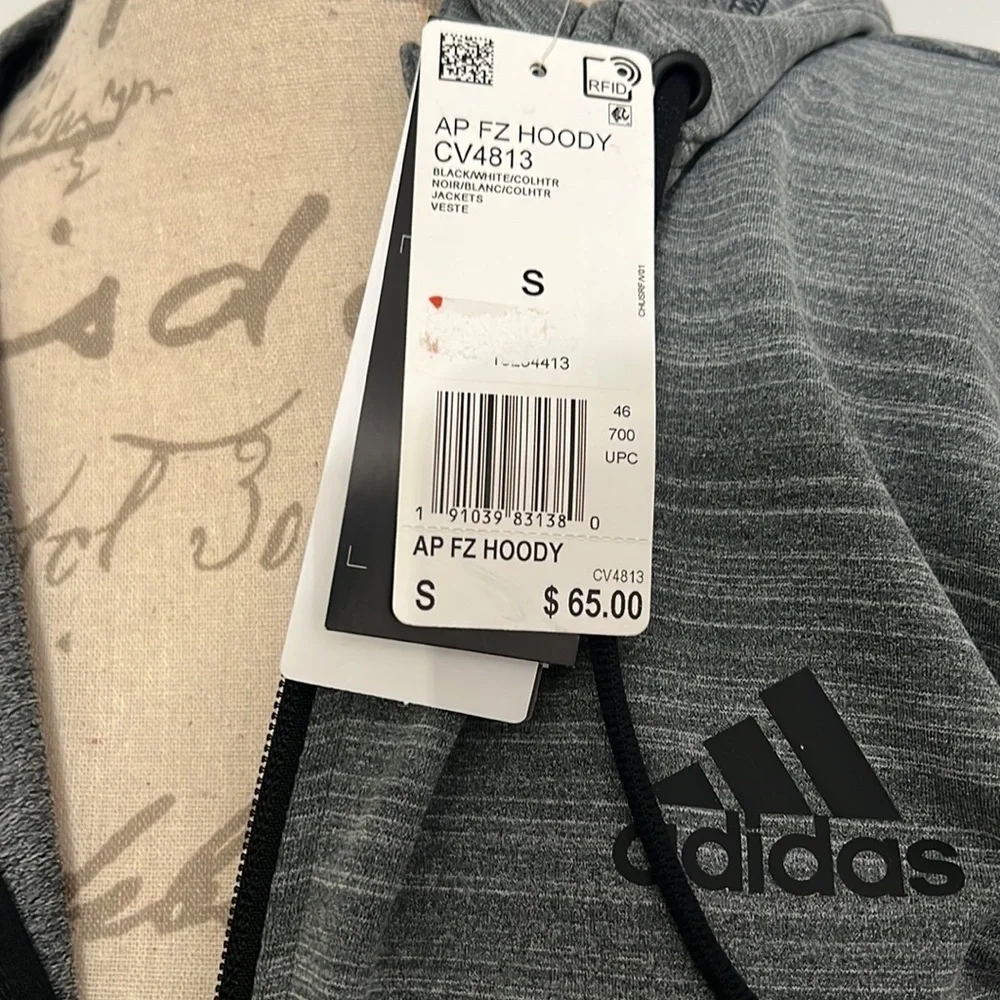 Adidas Zip Up Hoody Gray Small Unisex New with Tags